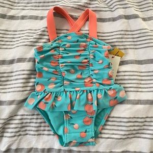 Cat & Jack 3-6 Month Aqua One Piece Swimsuit Peach New
